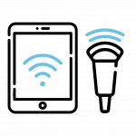 Échographe avec une sonde wifi sans fil : Icone représentant une tablette connectée en wifi avec la sonde échographique
